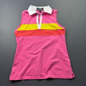 L-RL Ralph Lauren Active Top Women's PXS Petite Sleeveless Pink Colorblock Golf